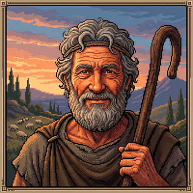 John Leguizamo as Eumaeus in The Odyssey (2026), pixel art illustration