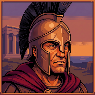 Matt Damon as Odysseus in The Odyssey (2026), pixel art illustration