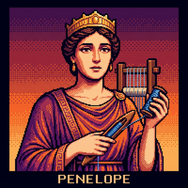 Anne Hathaway as Penelope in The Odyssey (2026), pixel art illustration
