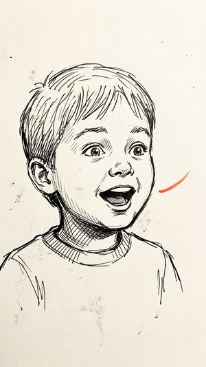 Storyboard sketch: Cut to the kid reacting, sound on